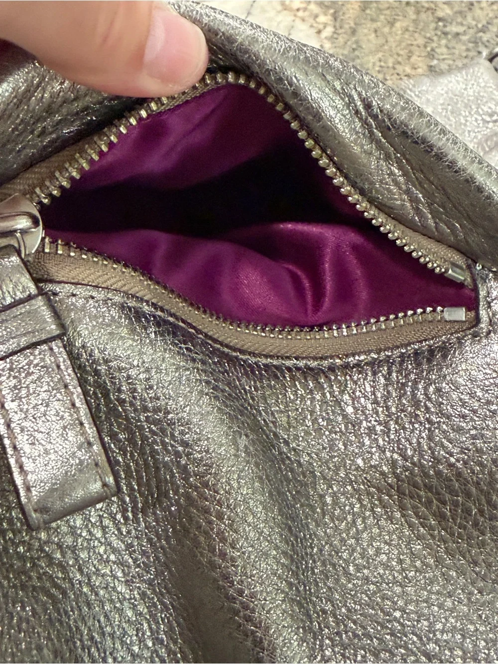 Coach Metallic Pebbled Leather Shoulder Bag - Gunmetal